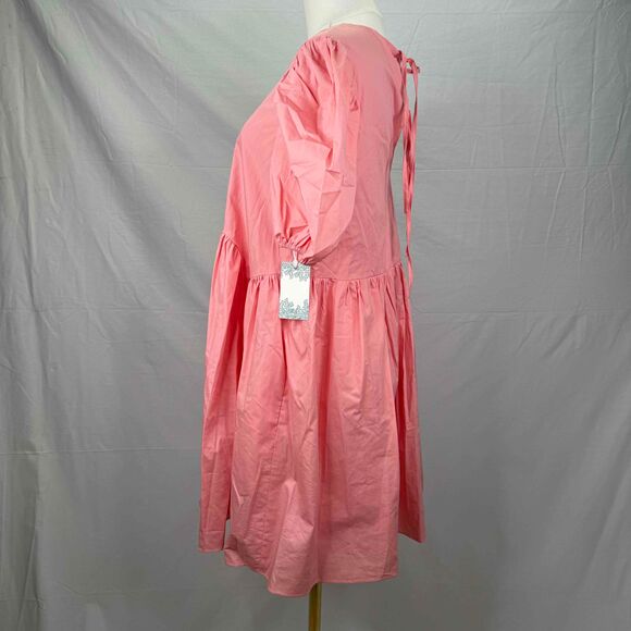 NWT Hyacinth House Tuckernuck Pink Puff Sleeve Crew Neck Babydoll Dress Small - Picture 5 of 15